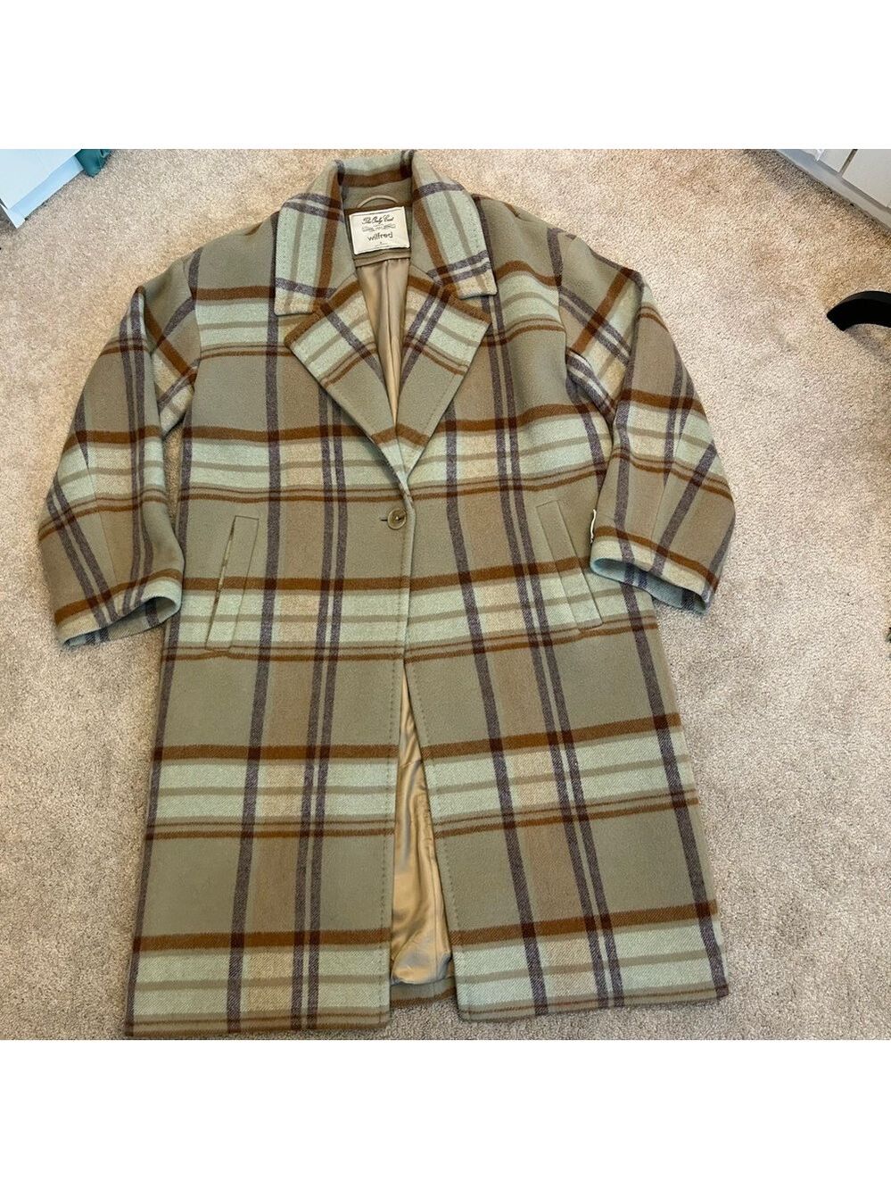 Aritzia Wilfred The Only Coat in sage green brown plaid cashmere wool Sz 8 - Picture 8 of 16